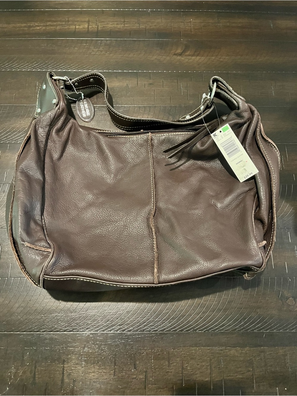 Vintage Brown Leather Hobo Shoulder Bag genuine leather Old stock